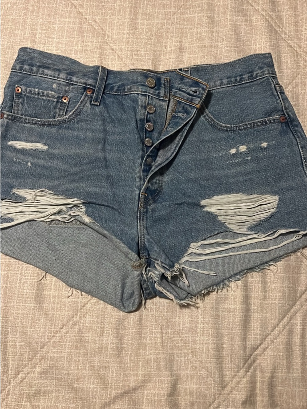 Levi's Distressed High-Rise Denim Shorts - Blue